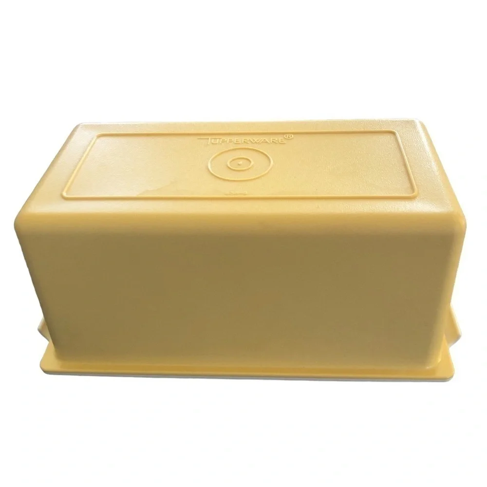 VTG Tupperware Butter Dish Gold White Large USA Made 2PC Hard Plastic 639-11